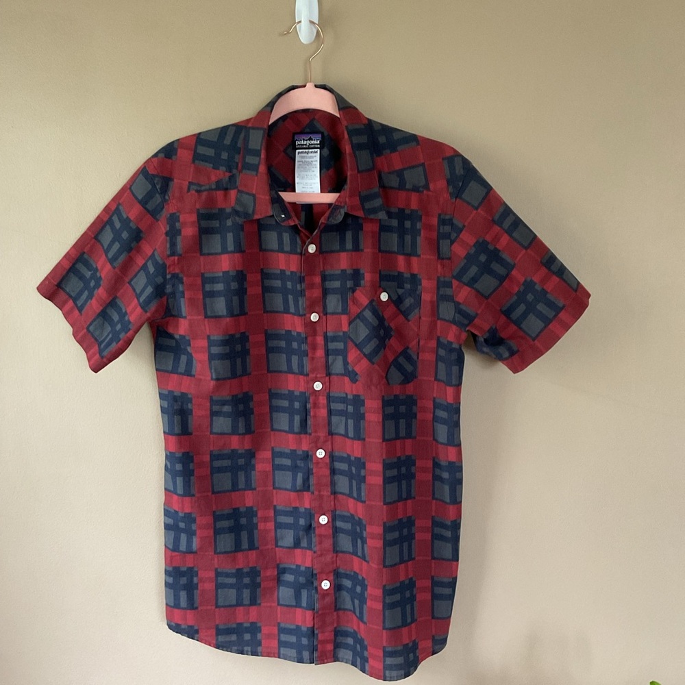 Patagonia Button Down Plaid Shirt Short Sleeve Size Medium